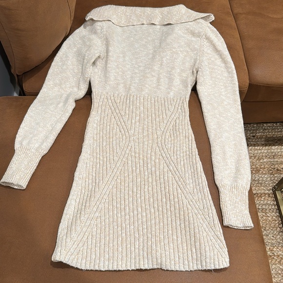 Free People Women's Tan Knitted Zip Up Bodycon Mont Blanc Mini Sweater Dress - M - Picture 5 of 8